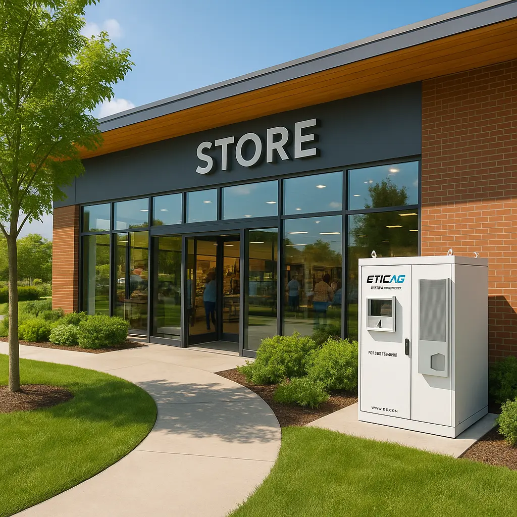 Image of EticaAG's Power Cabinet providing backup power and peak shaving to a commercial business