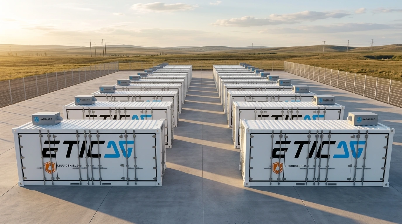 Row of immersion cooled battery energy storage systems that degrade slower than liquid plate