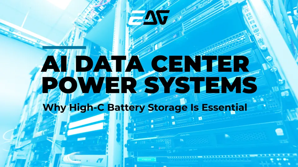 High-density AI data center server racks supporting GPU workloads and high-C BESS power infrastructure
